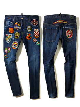 【定価146,300円(税込)】DSQUARED2 ディースクエアード 大胆に付けられた存在感をアピールするワッペン!クラッシュ&ペイント加工デニムパンツ!ジーンズ《SKATER JEAN -スケーター-》 S74LB0819 42 44 46 48 50 52 54 56 インディゴ イタリア製 メンズ