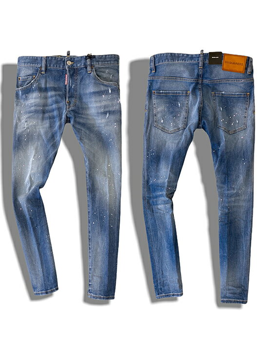【定価74,800円(税込)】DSQUARED2 ディースクエアード 大人の余裕とこなれ感漂わせる仕上がり！スプラッシュペイント＆クラッシュ加工 テーパードデニムパンツ ジーンズ ストレッチ ウォッシュ 《SKATER JEAN -スケータージーン-》インディゴ S74LB1114 メンズ イタリア製
