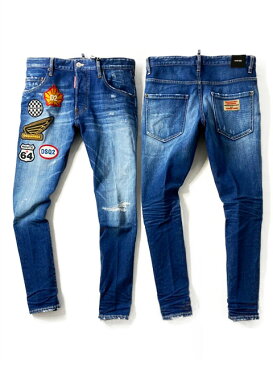 【定価102,300円(税込)】DSQUARED2 ディースクエアード 計算された加工と定番人気のパッチシリーズ!“アメリカンニューシネマ”からインスピレーションを受けた1本!ダメージ&リペア加工ワッペンデニムパンツ《 SKATER JEAN スケーター》S74LB0721 イタリア製 メンズ