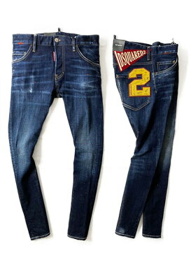 【定価95,700円(税込)】DSQUARED2 ディースクエアード ヴィンテージ感溢れるデカワッペン!ダメージ&ペイント加工デニムパンツ!ジーンズ《SEXY TWIST JEAN -セクシーツイスト-》S74LB0821N 42 44 46 48 50 52 54 56 インディゴブルー イタリア製 メンズ