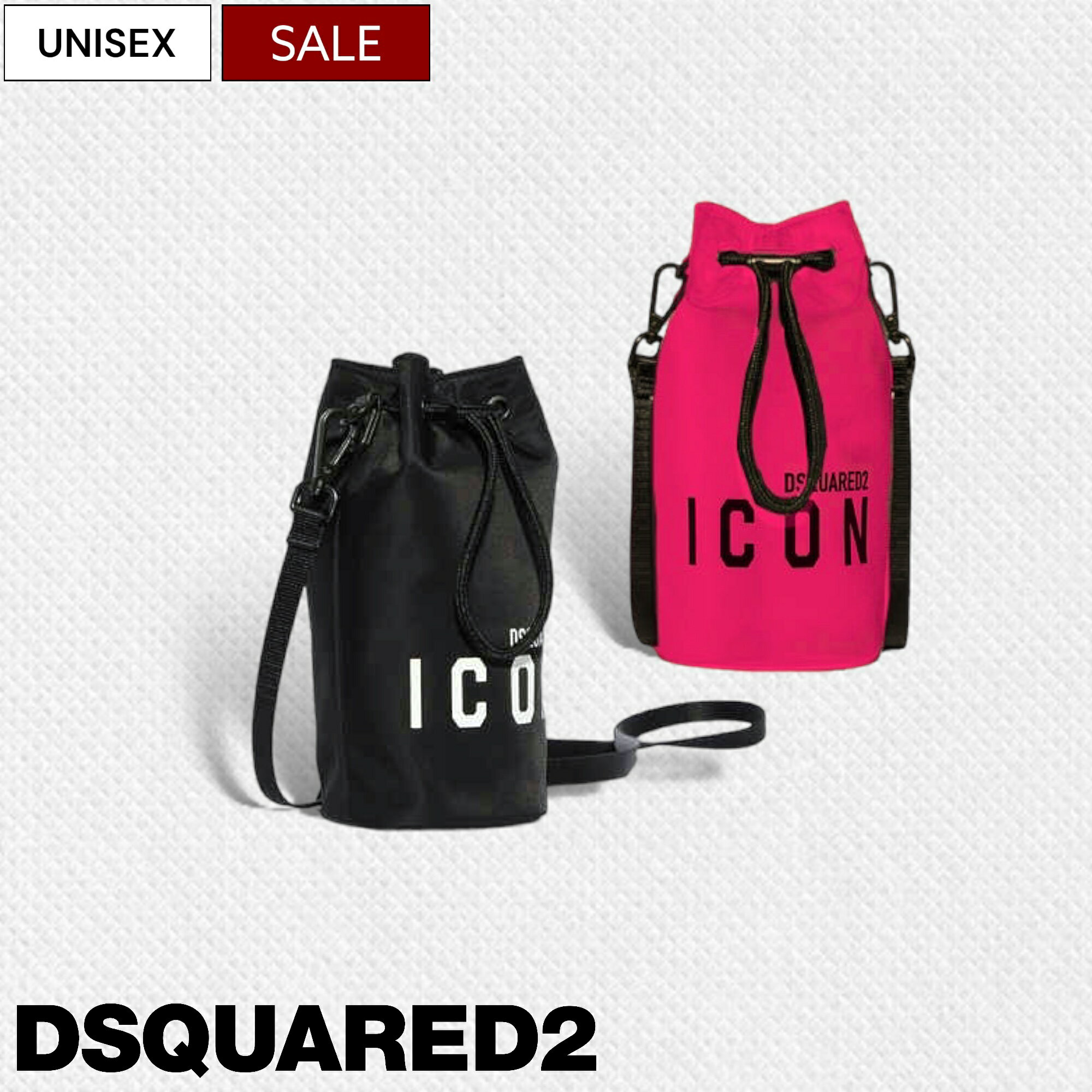 楽天Studio Route134【定価38,500円（税込）】DSQUARED2 ディースクエアード 大人の休日に存在感を放つICONロゴ入りボディバッグ ボトルホルダー ポシェット トラベルグッズ 斜め掛けバック 鞄 アクセサリー プレゼント ブラック ピンク 500mlサイズ S83OL0001 男女兼用 ユニセックス