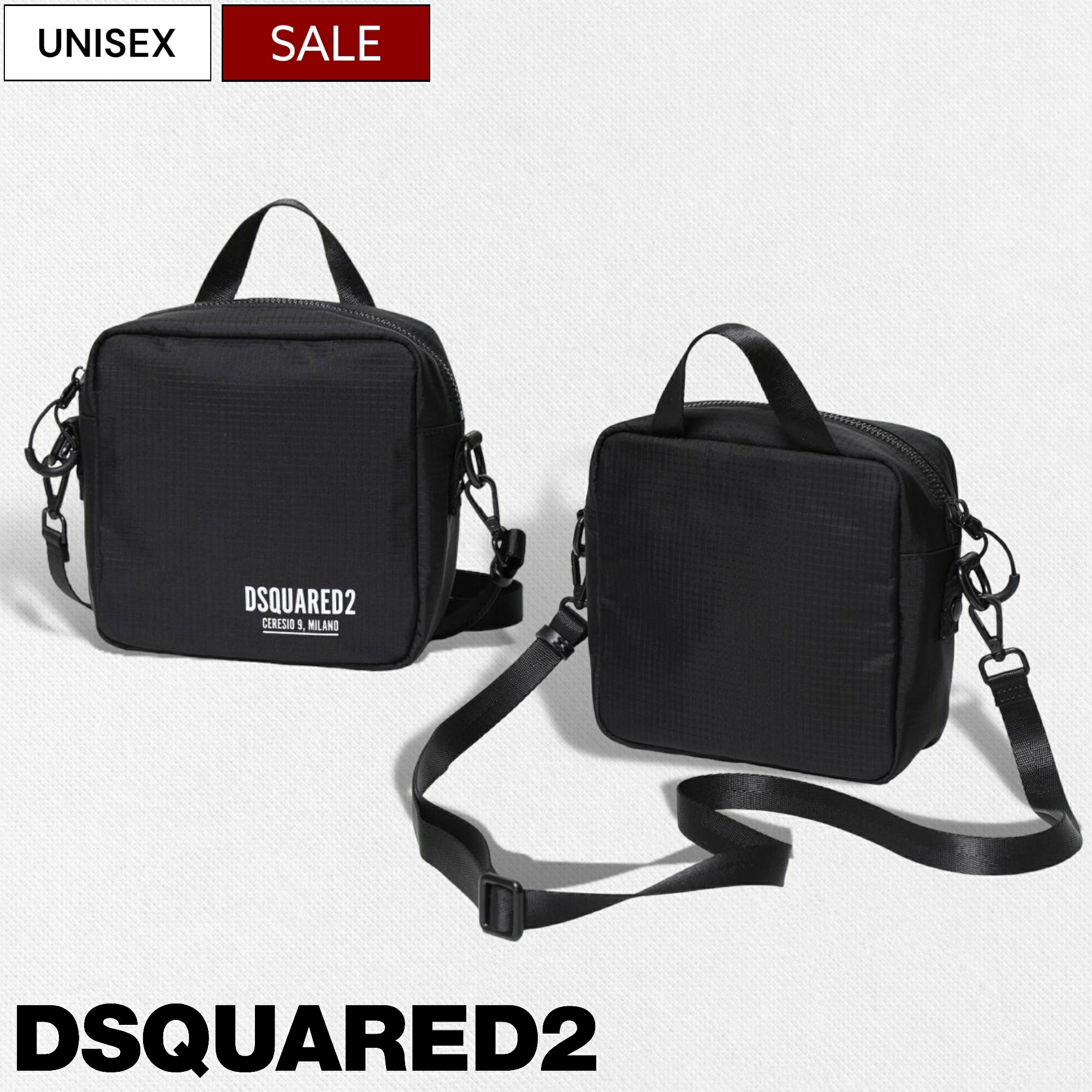 【定価36,300円(税込)】DSQUARED2 ディースクエアード 大人のラグジュアリーカジュアルを演出する！存在感を放つCERESIO 9 MILANO＆ブランドロゴ入りショルダーバッグ バック セカンド ポーチ クラッチ 鞄 ブラック S82CB0034 男女兼用 ユニセックス