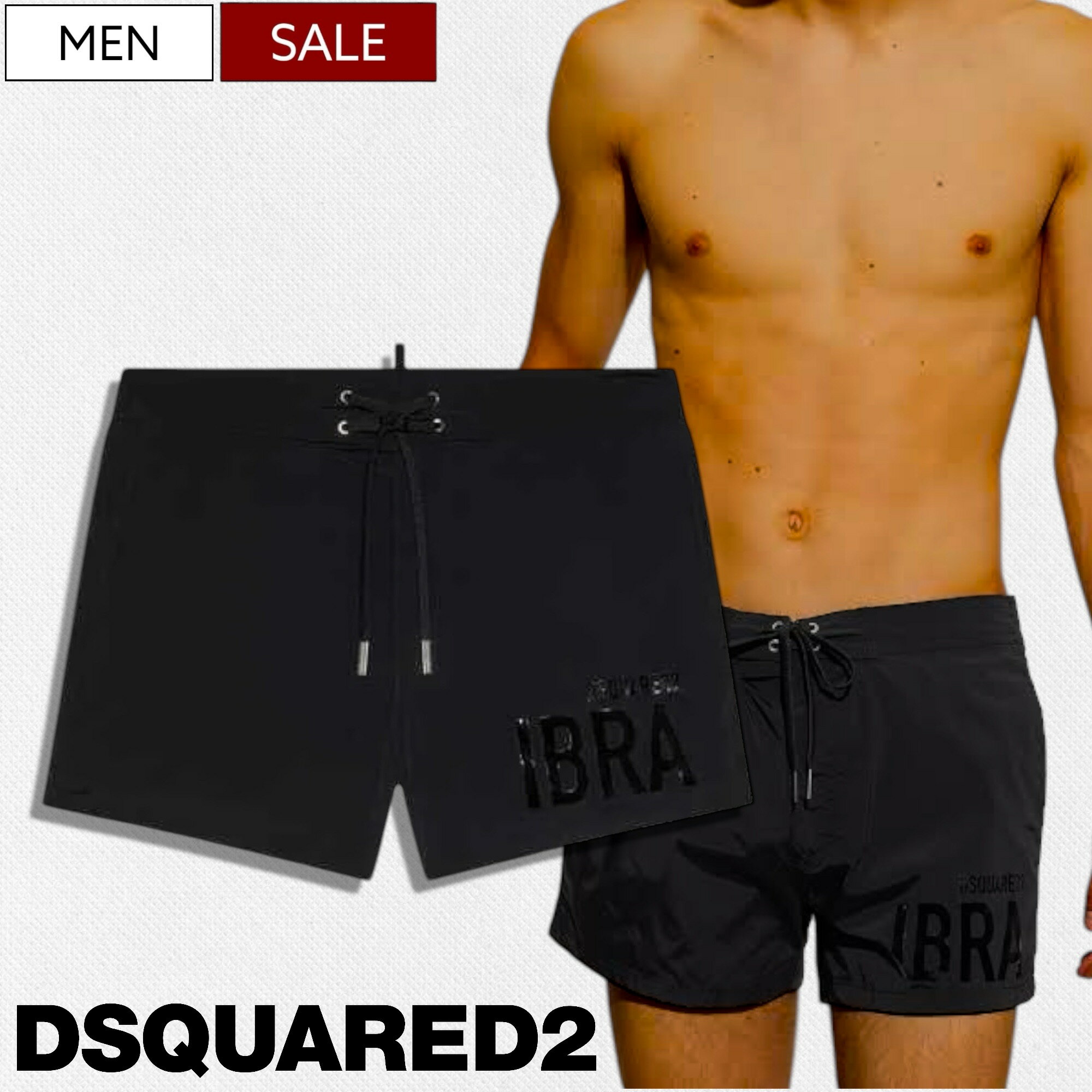 【定価47,190円(税込)】DSQUARED2×Zlatan IBRAHIMOVIC ディースクエアード×ズラタン・イブラヒモビッチ 美シルエットで魅せる一本!ロゴ入り スイムウェア スイムショーツ 水着 ショーツ BOXER MIDI ブラック S82QAD7B76J4500 イタリア製
