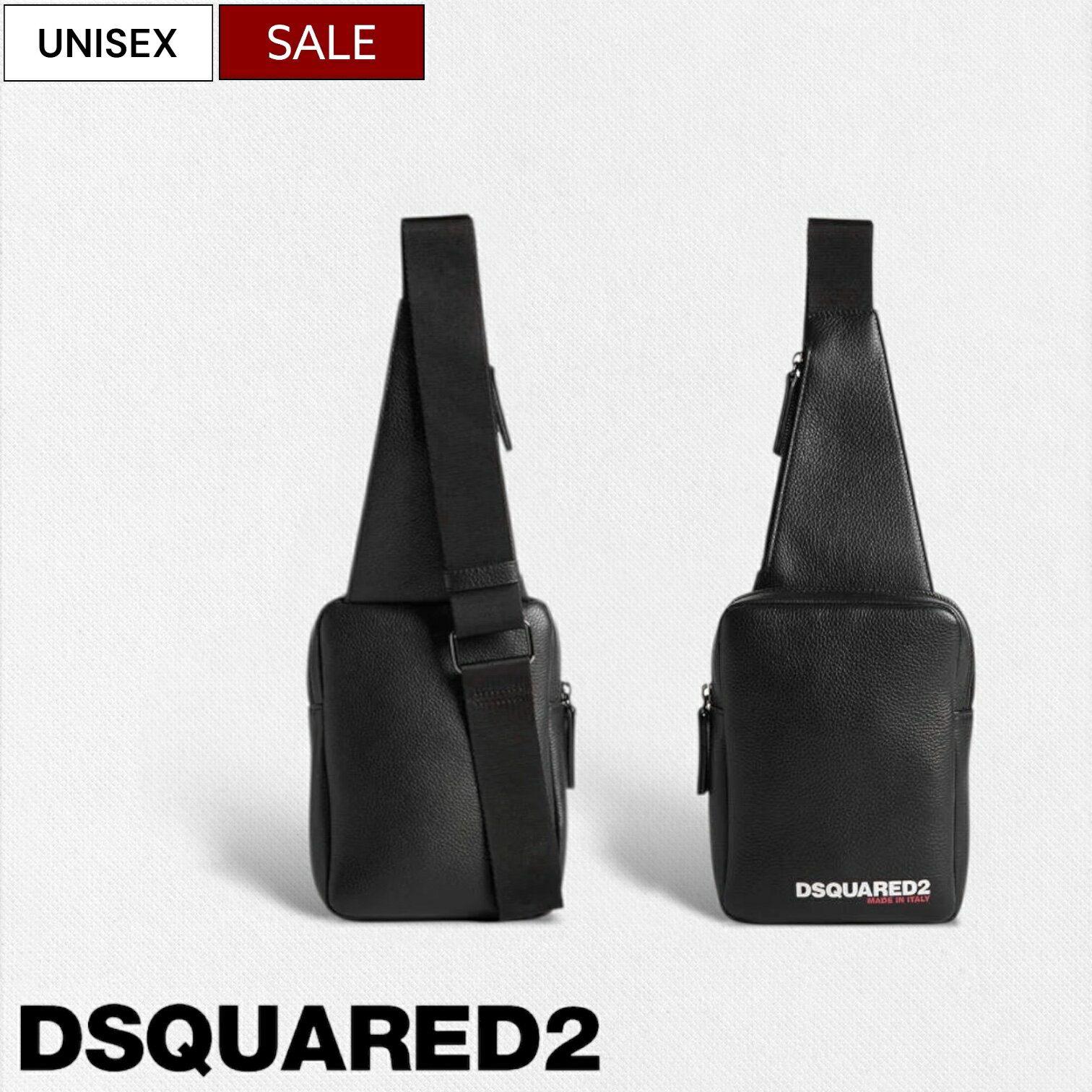 樂天商城 - 【定価141,900円(税込)】DSQUARED2 ディースクエアード 主張の効いたロゴデザインと極上レザーは大人の小物使いに最適♪ ロゴプリント ワンショルダーバッグ レザーボディバッグ バック 斜め掛け 鞄 ブラック 男女兼用 ユニセックス S82CB0047SJ251038882124