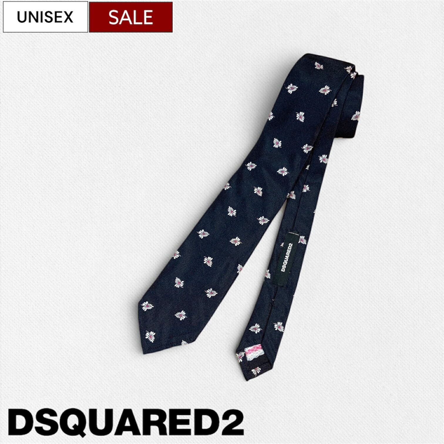 Rakuten - 【定価30,800円(税込)】DSQUARED2 ディースクエアード ラグジュアリーかつドレッシーな首元を演出する！大人の余裕を印象づける 美シルエットな 花柄刺繍 シルクネクタイ フラワー小紋柄 CLASSIC TIE S82TI0001SJ00SJ0160 ネイビー プレセント ギフト メンズ イタリア製