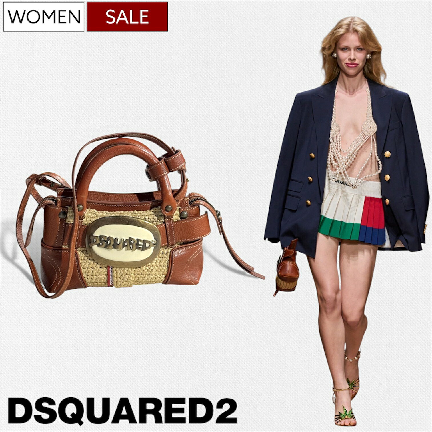 樂天商城 - 【定価334,400円(税込)】DSQUARED2 ディースクエアード 視線を釘付けにする圧倒的なアイコニック♪ 2WAY ラフィアディテールショルダーバッグ バックルデザイン ミニバッグ 鞄 OVAL LOGO BAG SMALL レディース S83HB0060SJ28907345 イタリア製