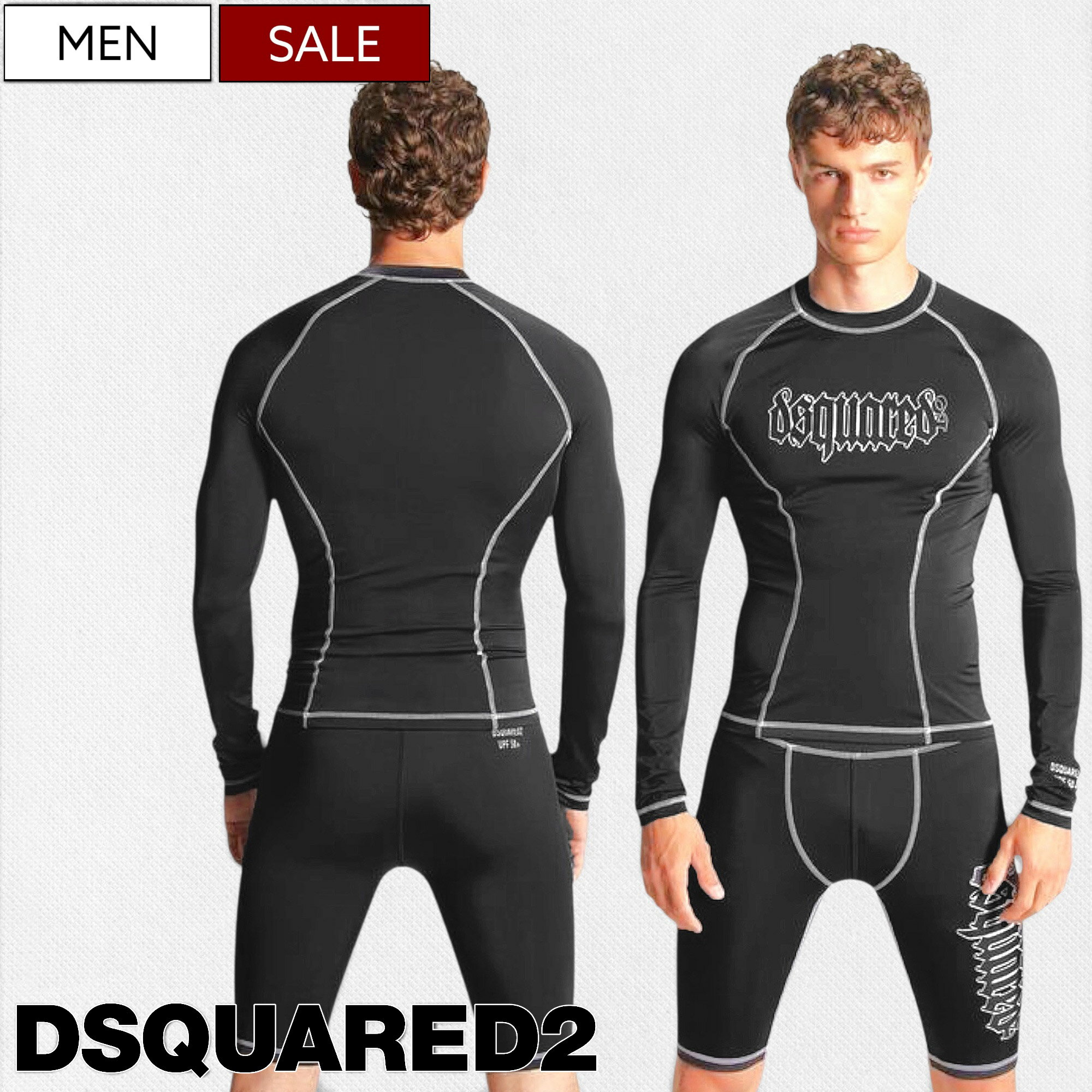 Rakuten - 【定価25,300円】DSQUARED2 ディースクエアード キメすぎないのに品がある！日差しは遮る視線はハズさない周りと一線を画す ブランドロゴ入りラッシュガード ラッシュパンツ インナーパンツ レギンス タイツ 水着 ハーフパンツ セットアップ スイムショーツ S82QAD7N5CSJ5610