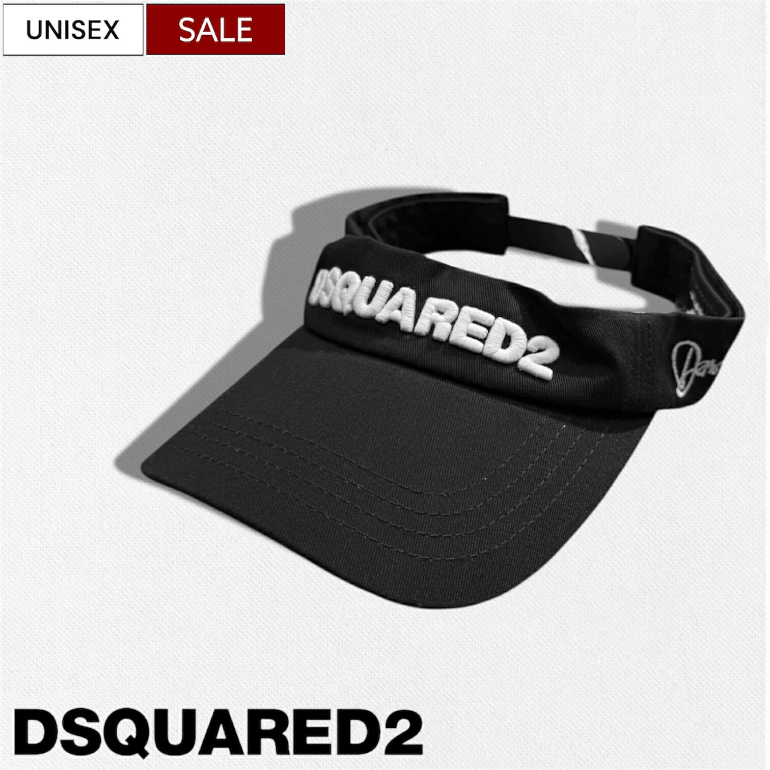 樂天商城 - 【定価28,600円(税込)】DSQUARED2 ディースクエアード 圧巻の存在感を放つロゴ刺繍デザイン！コーデをシックに纏めてくれるアク足しに最適な サンバイザー キャップ 帽子 ロゴ刺繍 