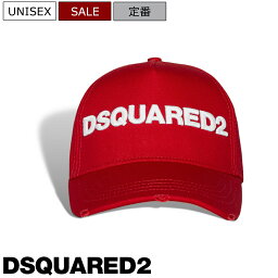 【定価25,300円(税込)】DSQUARED2 ディースクエアード　圧巻の存在感を放つロゴ刺繍デザイン！コーデをシックに纏めてくれる、アク足しに最適な クラッシュ加工 ベースボールキャップ 帽子 ロゴ刺繍 "DEAN&DAN" レッド×ホワイト S82BC0028 男女兼用 ユニセックス