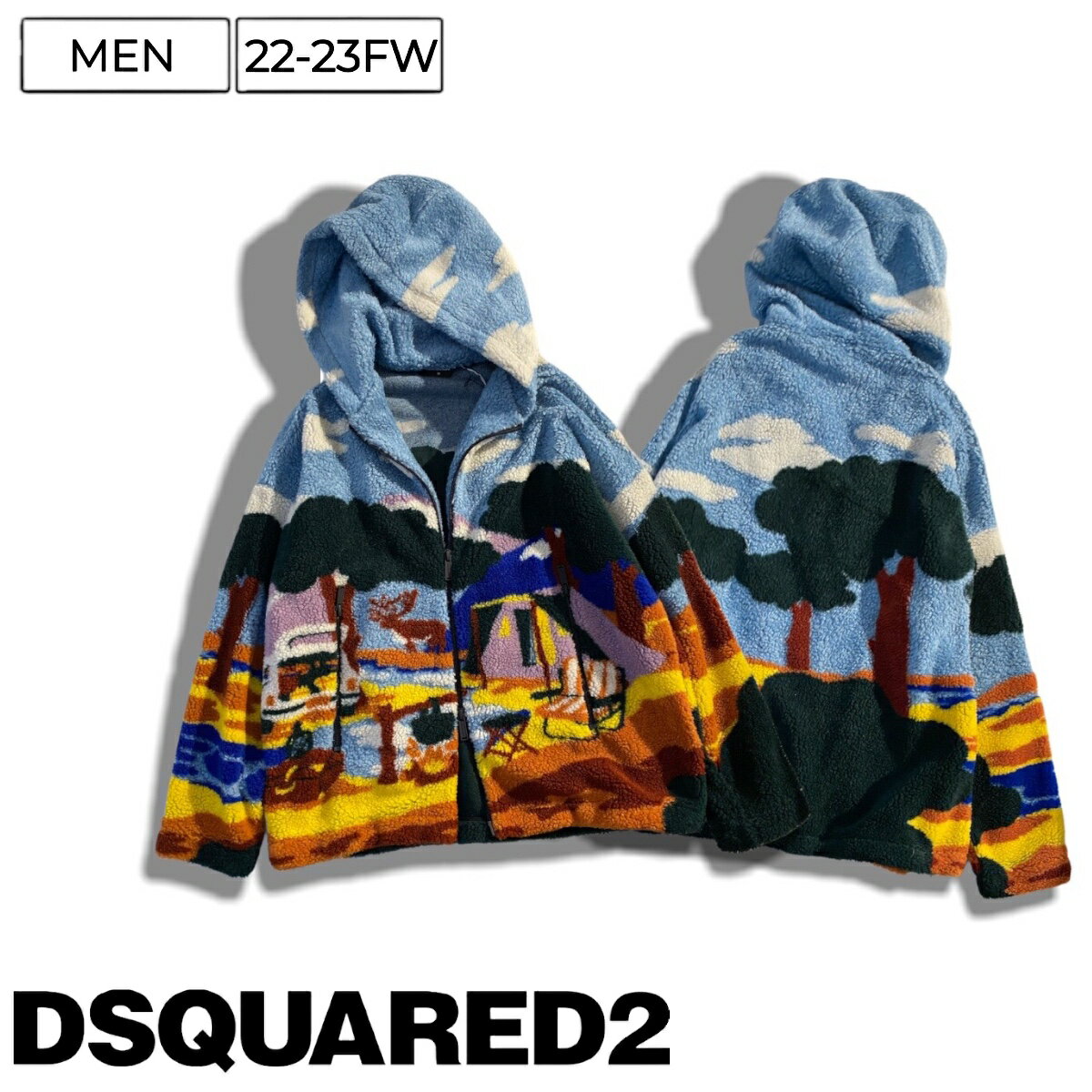 【定価249,700円(税込)】DSQUARED2 ディースクエアード 　遊びココロ溢れるデザインでヌケ感を演出！大人のラグジュアリーカジュアルを演出するオーバーフィットダブルジップアップパーカー ボアフーディー ブルゾン ジャガード織 ジャカード　71HG0115C イタリア製 メンズ