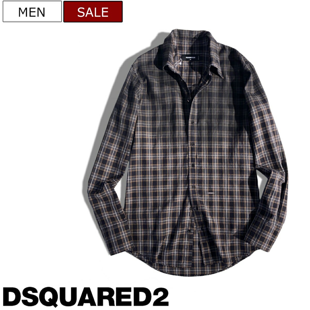 【定価78,100円(税込)】DSQUARED2 ディースクエアード 　タイムレスな大人顔チェックシャツで、コーディネイトの引き締めを狙う　ブランドロゴプレート付きチェック柄シャツ S74DM0547 チャコールグレー 伊製 イタリア メンズ　定番