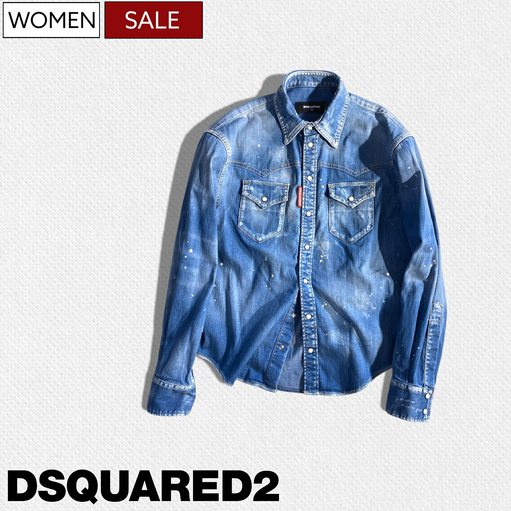 【定価79,200円(税込)】DSQUARED2 ディースクエアード　美しいシルエットと職人技が随所に光るダメージ加工で魅せるダメージ＆ウォッシュ加工デニムシャツ ジャケット Gジャン ジージャン インディゴブルー 長袖 S75DL0688 34 36 38 40 42 イタリア製 レディース wl16