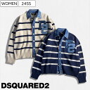 【定価173,800円(税込)】DSQUARED2 ディースクエアード 美しいシルエットでワンランク上の大人の色香漂わせる！デニムシャツドッキングコットンニットカーディガン College Cardigan ロゴ カレッジ フラッグタグ 長袖 オフホワイト ネイビー S75HA1250 レディース イタリア製