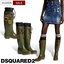 【定価111,100円(税込)】DSQUARED2 ディースクエアード D2らしさが溢れる、雨の日でも足元から差をつけてくれるラグジュアリーな1足！ブランドワッペンハンターレインブーツ 長靴 雨具 シューズ ウエスタンブーツレザーロープ hunter S83RB0004 イタリア製 レディース