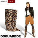 【定価294,800円(税込)】DSQUARED2 ディースクエアード 　ラグジュアリーなレオパード柄が足元から差をつけてくれる！D2チャーム付きレオパード柄ハラコレザーブーツ ウエスタン 牛革 革靴 S83BO0051 ヒョウ柄 毛皮 イタリア製 レディース z0818