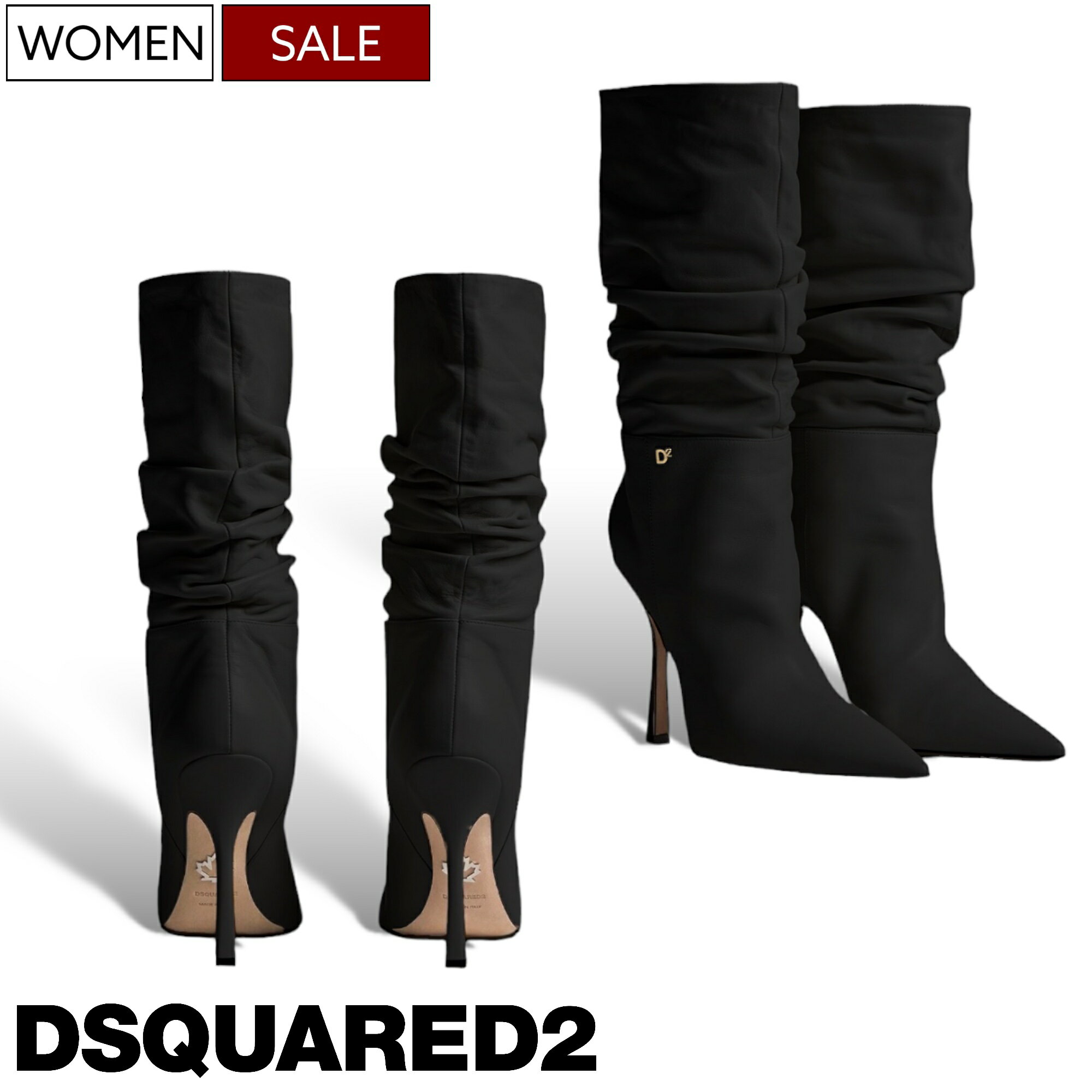 【定価193,600円(税込)】DSQUARED2 ディースクエアード 　柔らかなヤギ革と、ゴールドD2ロゴが足元から差をつけてくれる！ラグジュアリーなD2チャーム付きゴートレザーブーツ ウエスタン S83BO0051 ブラック イタリア製 レディース