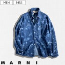 【定価135,300円(税込)】MARNI -マルニ-　遊びココロ溢れたブリーチデザインが生み出す大人のラグジュアリーカジュアル！ ブランドロゴ入りデニムシャツ ジャケット Gジャン ジージャン オーバーフィット ワンウォッシュ インディゴ CUJU0061 イタリア製 メンズ