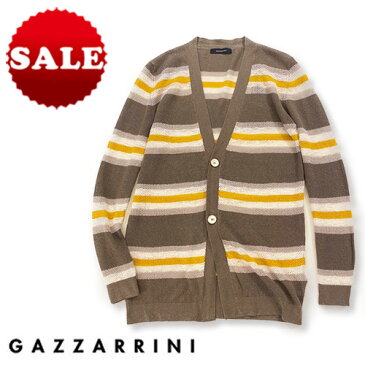 【定価42,900円(税込)】GAZZARRINI ガッザリーニ 美しいシルエットにコナレ感醸すディテール！上品な大人の色香漂わせるボーダー柄ニットカーディガン　 リネンニット　マルチカラー　セーター　ME180G　イタリア製 44 46 48 50 52 54 メンズ