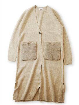 【定価93,500円(税込)】ALLUDE アリュード 高品質なカシミア×ウール素材がヤミツキになる着心地！ポケットファー付きロング丈ニットカーディガン！　ガウン　14501001　ベージュ　ブラック　グレー XS S M L XL レディース