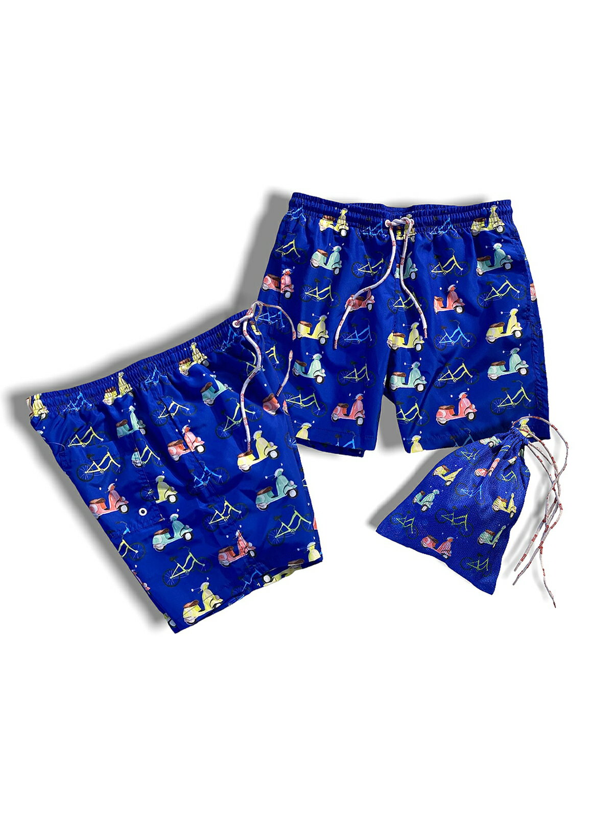 【定価14,300円(税込)】BOB ボブ 大人の遊び心擽る独創的なデザインと美しいカラーリングでビーチの主役に！ラグジュアリースイムウェア！海パン 水着 ショートパンツ 短パン ショーツ バイク 自転車 総柄 インナーメッシュ付き ブルー 072713320