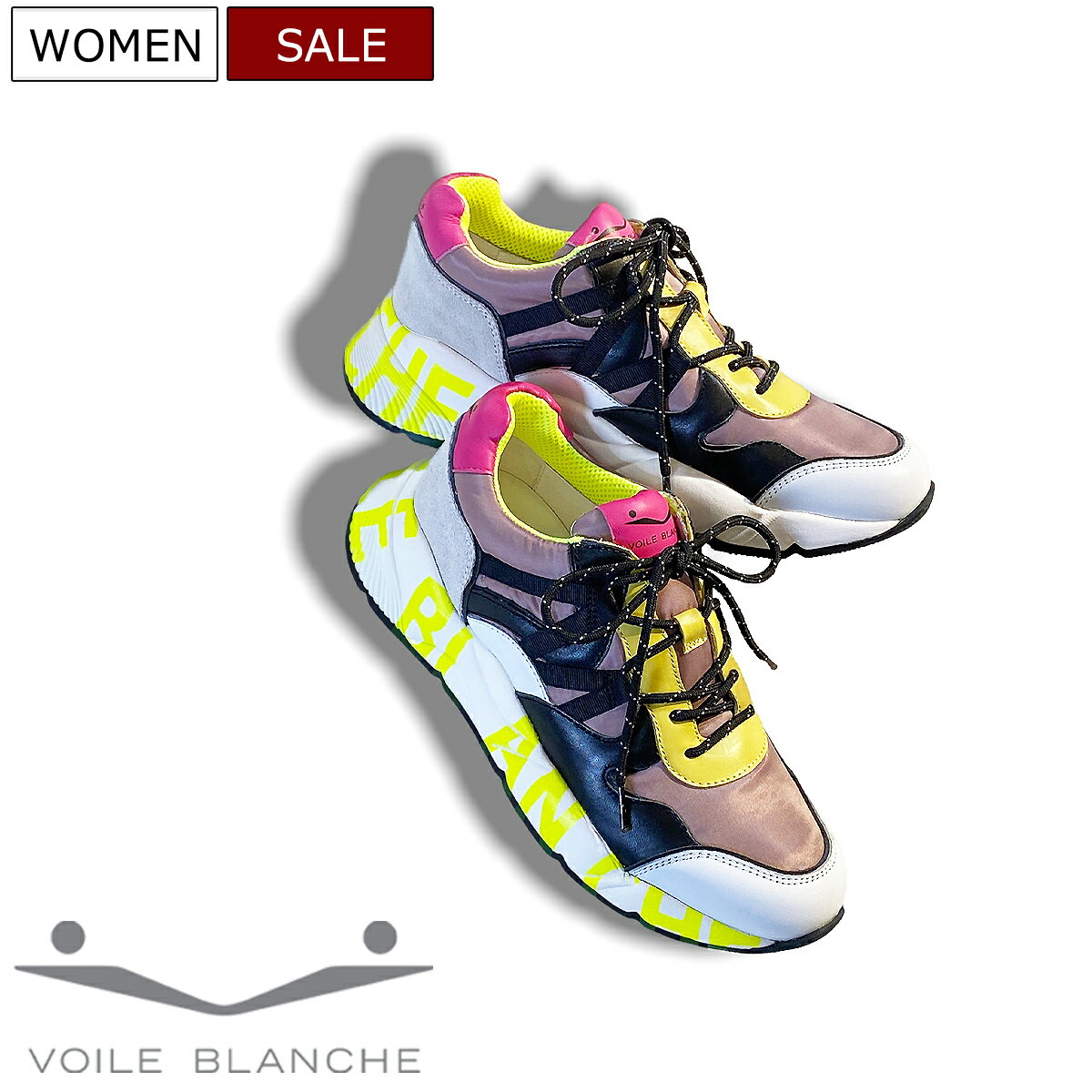 【定価37,400円(税込)】VOILE BLANCHE ボイルブランシェ 巧みな素材使いで遊び心を擽るラグジュアリーなレザーコンビネーションスニーカー　靴 シューズ ダッドシューズ レディースの正規品が揃うのは当店だけ！ブラック× パープル マルチカラー レディース CLUB100 1N39