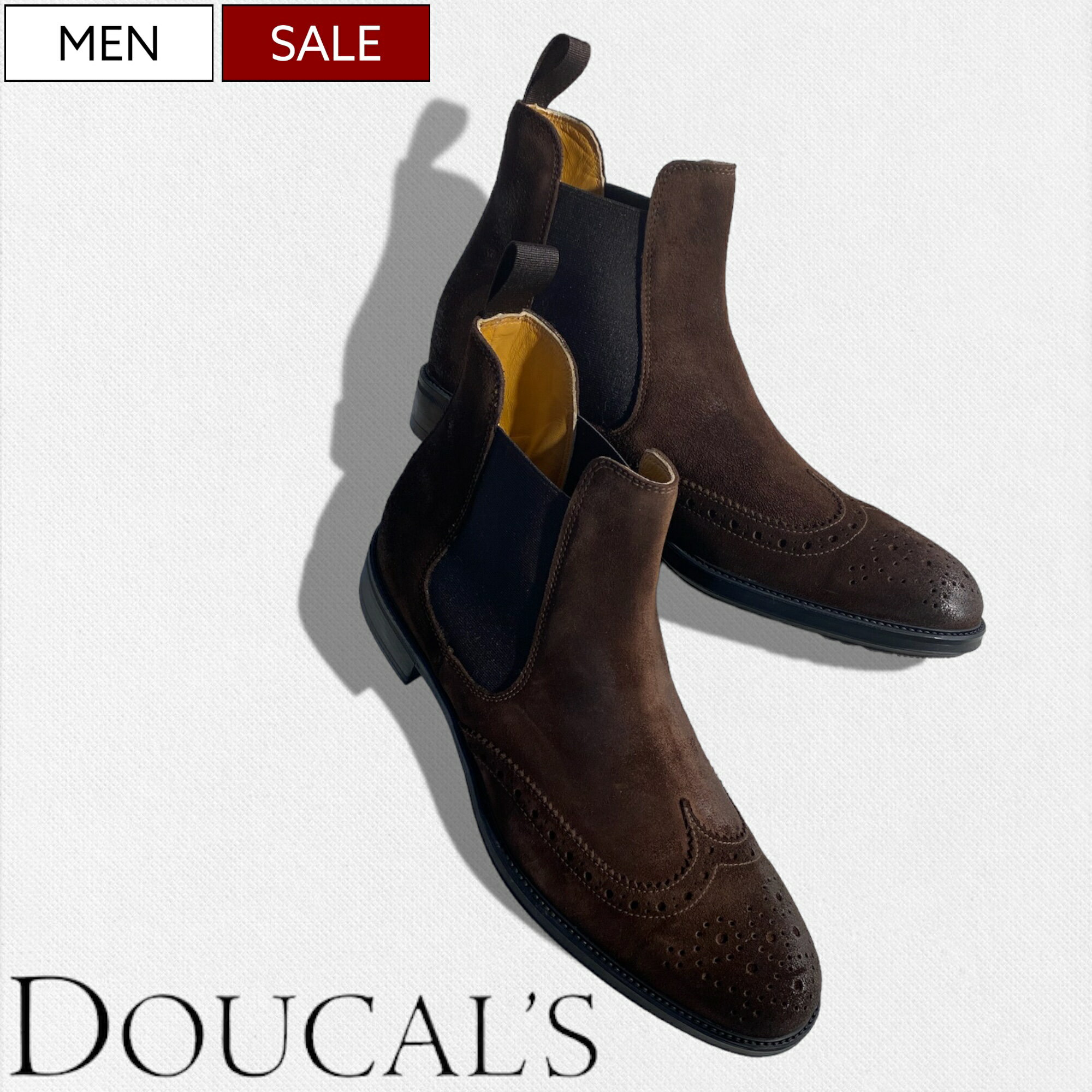 デュカルス 【定価86,900円(税込)】DOUCAL’S ドゥーカルス / デュカルス　 “イタリアを代表するドレスシューズブランド” が手掛けた上質なレザーブーツ！大人の足元を昇華するウィングチップ サイドゴアレザーブーツ メダリオン 靴 ブラウン 2239ROCC イタリア製 メンズ