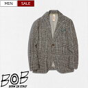 【定価59,400円(税込)】BOB ITALY -ボブ- とても軽やかでサラリとしたカーディガンのような着心地♪ 細かく織られたコットンストレッチのバーズアイ生地テーラードジャケット ロゴピンバッチ ストレッチ バードアイ グレンチェック マルチカラー 074743137 伊製 メンズ KOON