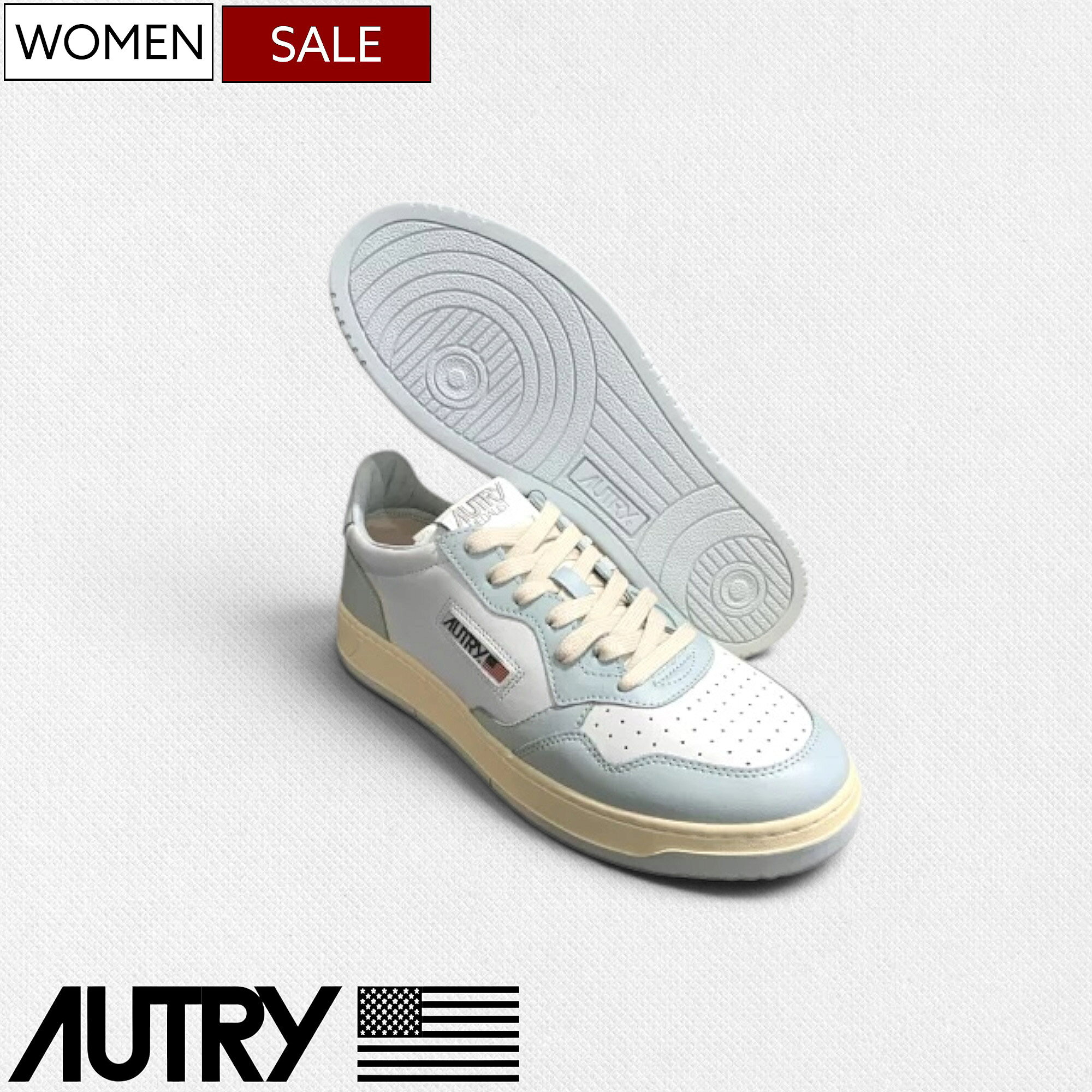 Rakuten - 【定価34,100円(税込)】AUTRY-オートリー- アップグレードしたラグジュアリーで上品1足！肉厚なEVA素材のインソール＆パイル素材で快適な履き心地 バイカラーレザースニーカー【MADALST-メダリスト-】 星条旗 牛革 靴 シューズ ホワイト×ライトブルー レディース SAULWWB