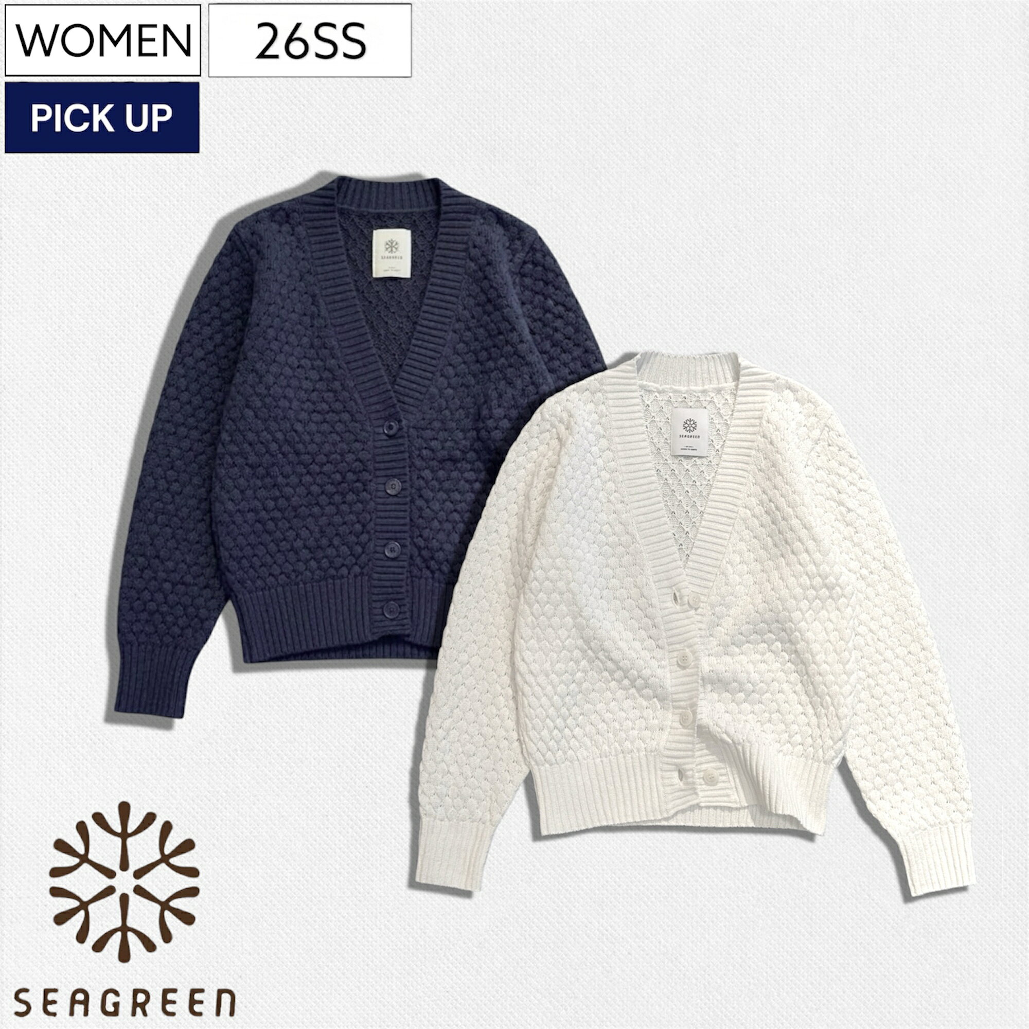 樂天商城 - 【定価30,800円(税込)】Seagreen シーグリーン 人気シリーズ最新作ビッグワッフルがさらに進化！凹凸が生むリッチな表情が大人の余裕を醸し出すニューファブリック エクストララージワッフルカーディガン フレグラント付き 鬼ワッフル LCKZ0083055538 レディース 日本製