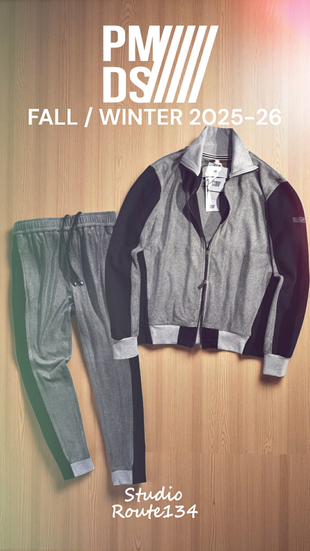 【定価49,500円(税込)】PREMIUM MOOD DENIM SUPERIOR-プレミアムムードデニムスペリオール- PMDS スポーティウェアを格上げする美光沢！異素材コンビ イタリアンベロア スウェットダブルジップブルゾン MOSI グレー ホワイト 520591164049 P.M.D.S. イタリア製 メンズ