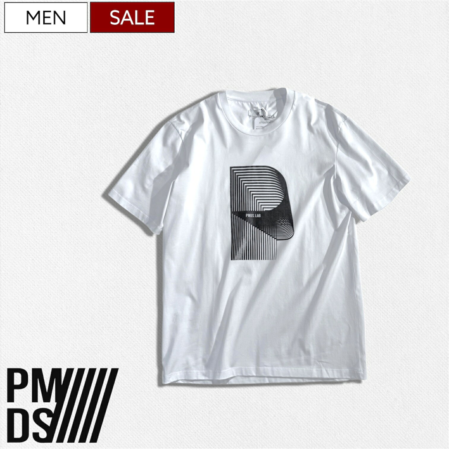 Rakuten - 【定価18,700円(税込)】PREMIUM MOOD DENIM SUPERIOR -PMDS- ピーエムディーエス 肌触り抜群でクセになる着心地と連なるPマークが主張する！LAB P クルーネックTシャツ ティーシャツ 半袖 510591384130 イタリア製 ホワイト P.M.D.S. メンズ
