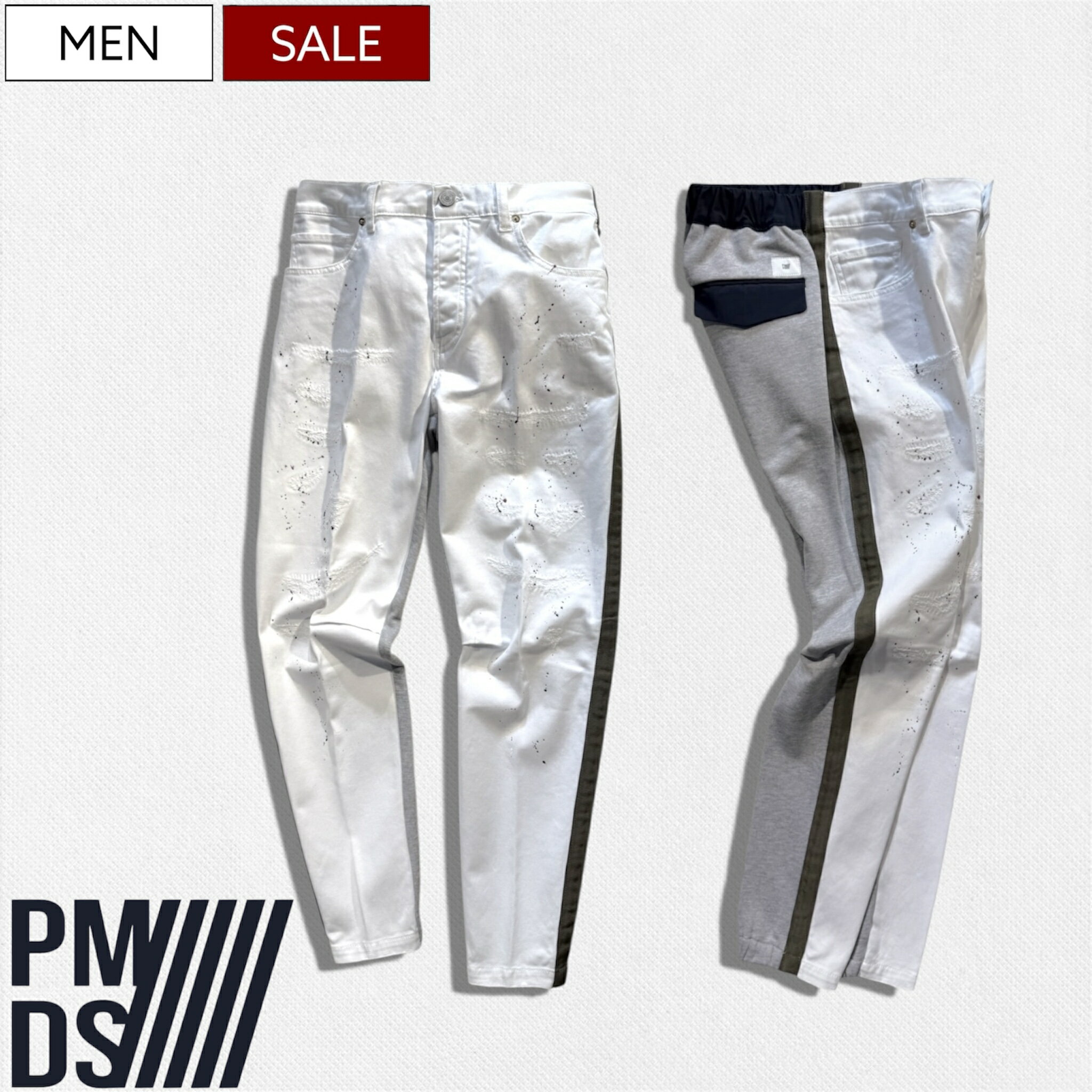 大人のアクティブスタイルを叶える異素材ミックスパンツ！ホワイトデニムスウェットコンビパンツ