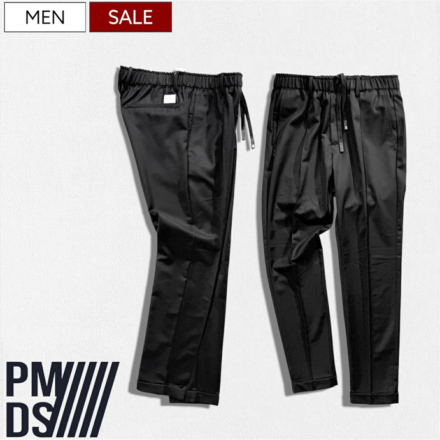 Rakuten - 【定価39,600円(税込)】PREMIUM MOOD DENIM SUPERIOR- プレミアムムードデニムスペリオール- P.M.D.S. ベーシックな中に光る遊び心とニュアンスのある ウールリラクシーパンツ イージーパンツ BERRY ドローコード ブラック 520591264029 PMDS イタリア製 メンズ