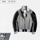 【定価49,500円(税込)】PREMIUM MOOD DENIM SUPERIOR-プレミアムムードデニムスペリオール- PMDS スポーティウェアを格上げする美光沢!異素材コンビ イタリアンベロア スウェットダブルジップブルゾン MOSI グレー ホワイト 520591164049 P.M.D.S. イタリア製 メンズ