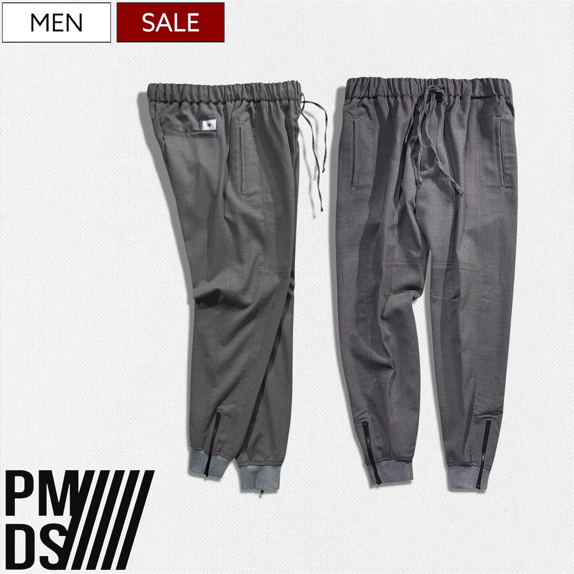 Rakuten - 【定価39,600円(税込)】PREMIUM MOOD DENIM SUPERIOR-プレミアムムードデニムスペリオール- リラックスなのに圧倒的にエレガント♪P.M.D.S.のウールパンツが魅せる大人の余裕と裾ジップの遊び心 リラックス ジャージー グレー 520591264036 イタリア製 メンズ