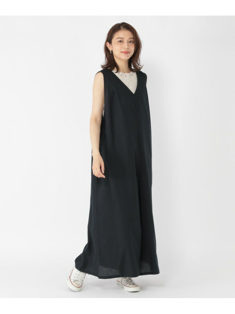 【SALE／30%OFF】【接触冷感/紫外線防止】リネンレーヨンノースリーブサロペット studio CLIP スタディオクリップ オールインワン・オーバーオール オーバーオール・サロペット ブルー ブラック ベージュ【RBA_E】【送料無料】[Rakuten Fashion]