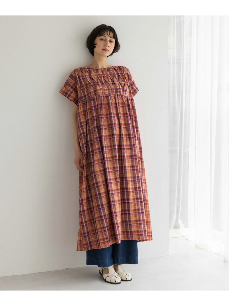 Rakuten - 《natural by clip》チェックハンドタックワンピース natural by clip スタディオクリップ ワンピース・ドレス ワンピース オレンジ ブラック グリーン【先行予約】*【送料無料】[Rakuten Fashion]