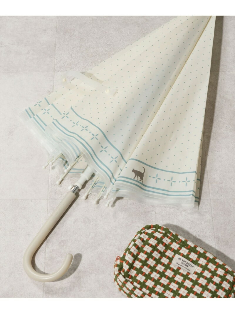 スカーフ柄&猫ビニカサ studio CLIP スタディオクリップ ファッション雑貨 傘・長傘 ホワイト グレー[R..