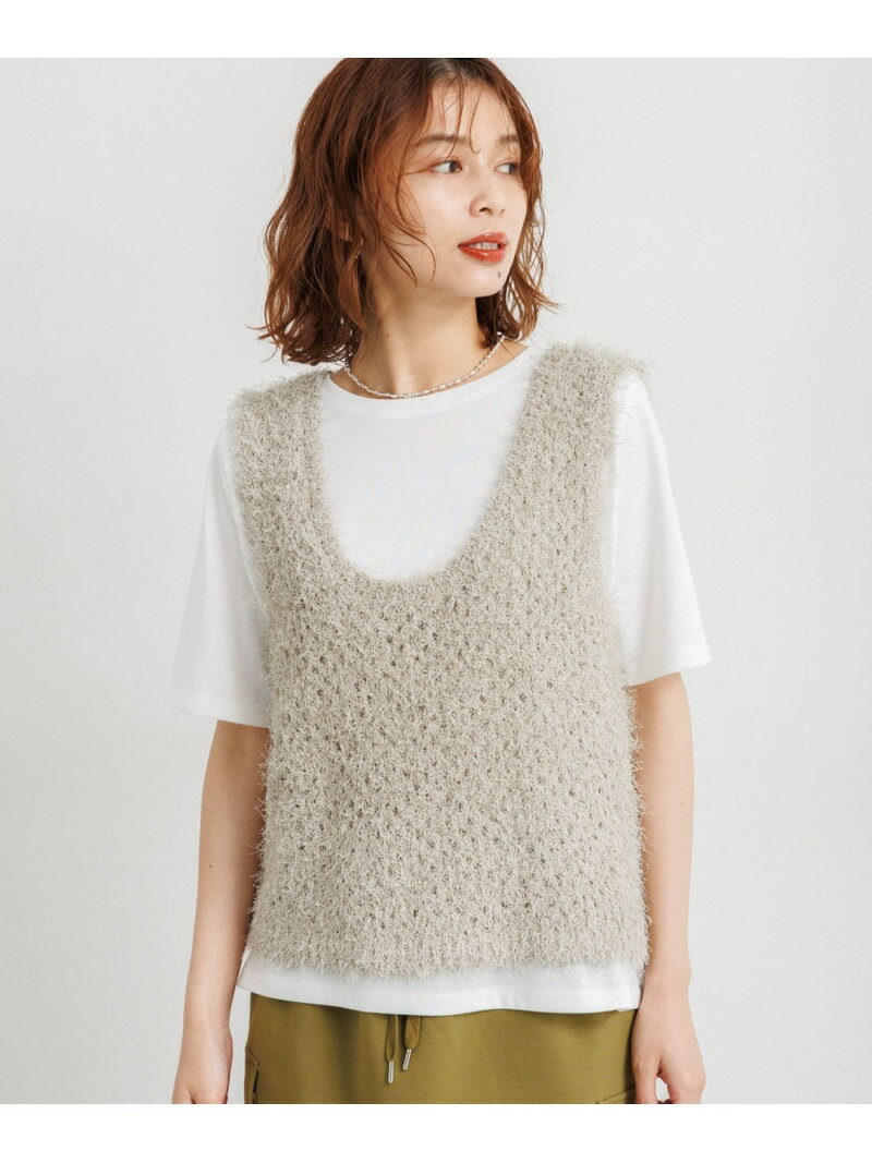 5ゲージフェザーメッシュベスト studio CLIP スタディオクリップ トップス ベスト・ジレ ベージュ ネイ..