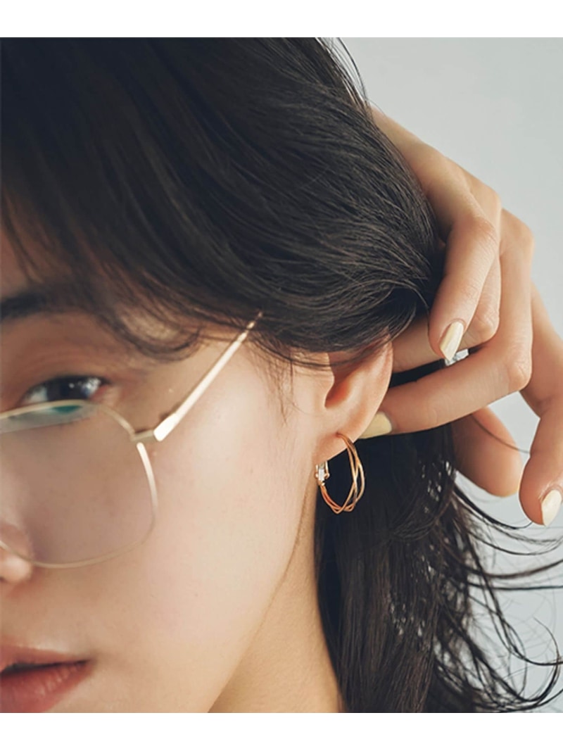 Rakuten - 【daily CLIP】クロスラインフープピアス daily CLIP スタディオクリップ アクセサリー・腕時計 ピアス シルバー ゴールド[Rakuten Fashion]
