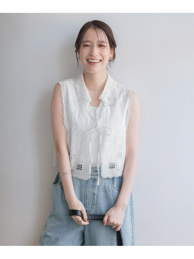 Rakuten - 刺繍レースベスト studio CLIP スタディオクリップ トップス ベスト・ジレ ブラック ホワイト【送料無料】[Rakuten Fashion]