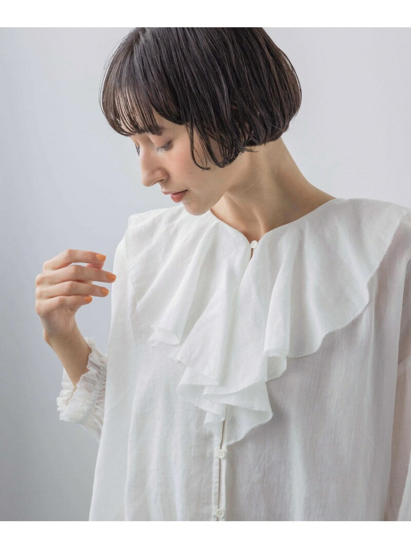 乐天商城 - 《natural by clip》ラミー混フリルブラウス natural by clip スタディオクリップ トップス シャツ・ブラウス グレー ホワイト【送料無料】[Rakuten Fashion]