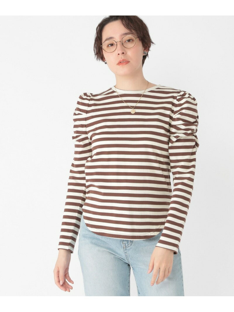 【SALE／30%OFF】【daily CLIP】肩ボリュームボーダーカットソー daily CLIP スタディオクリップ トップス カットソー・Tシャツ ブラウン ネイビー グレー【RBA_E】[Rakuten Fashion]