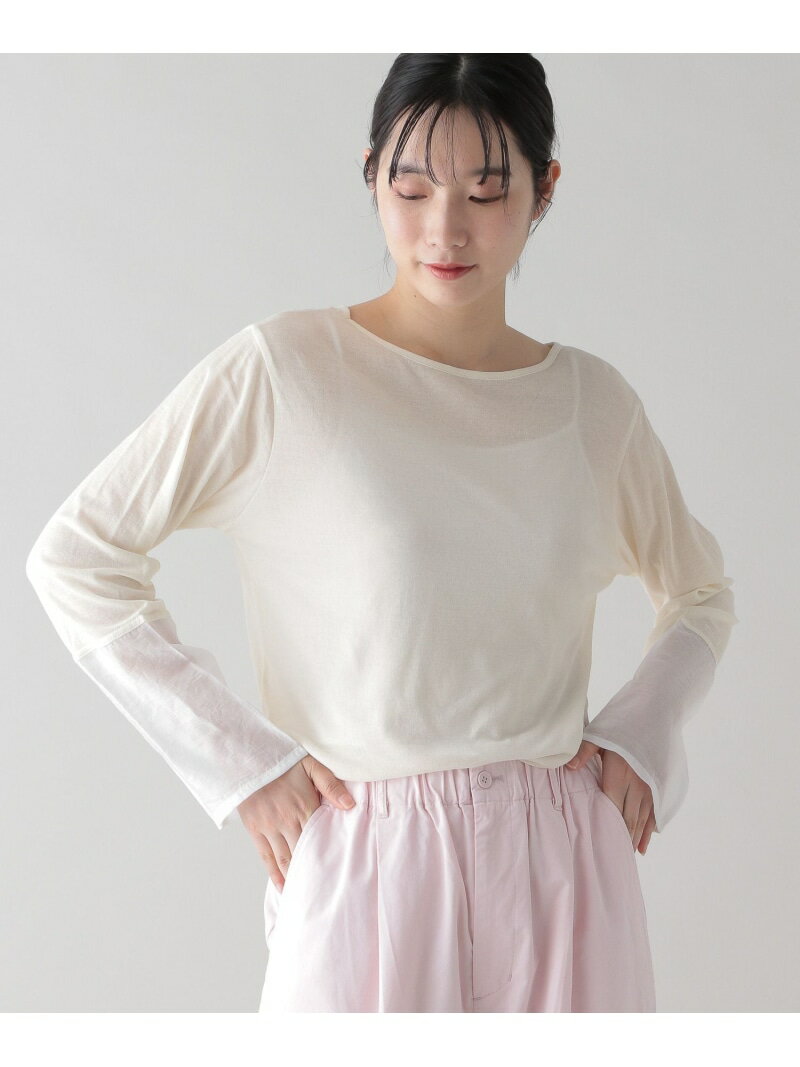 【SALE／30%OFF】＜natural by clip＞シアー袖切り替えプルオーバー natural by clip スタディオクリップ トップス カットソー・Tシャツ ホワイト グレー【RBA_E】【送料無料】[Rakuten Fashion]