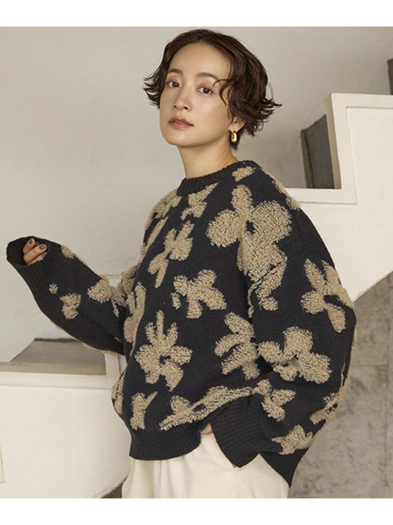 7ゲージパイルジャガード花柄ニットプルオーバー studio CLIP スタディオクリップ トップス ニット ネイビー ホワイト ブラック【送料無料】[Rakuten Fashion]のサムネイル