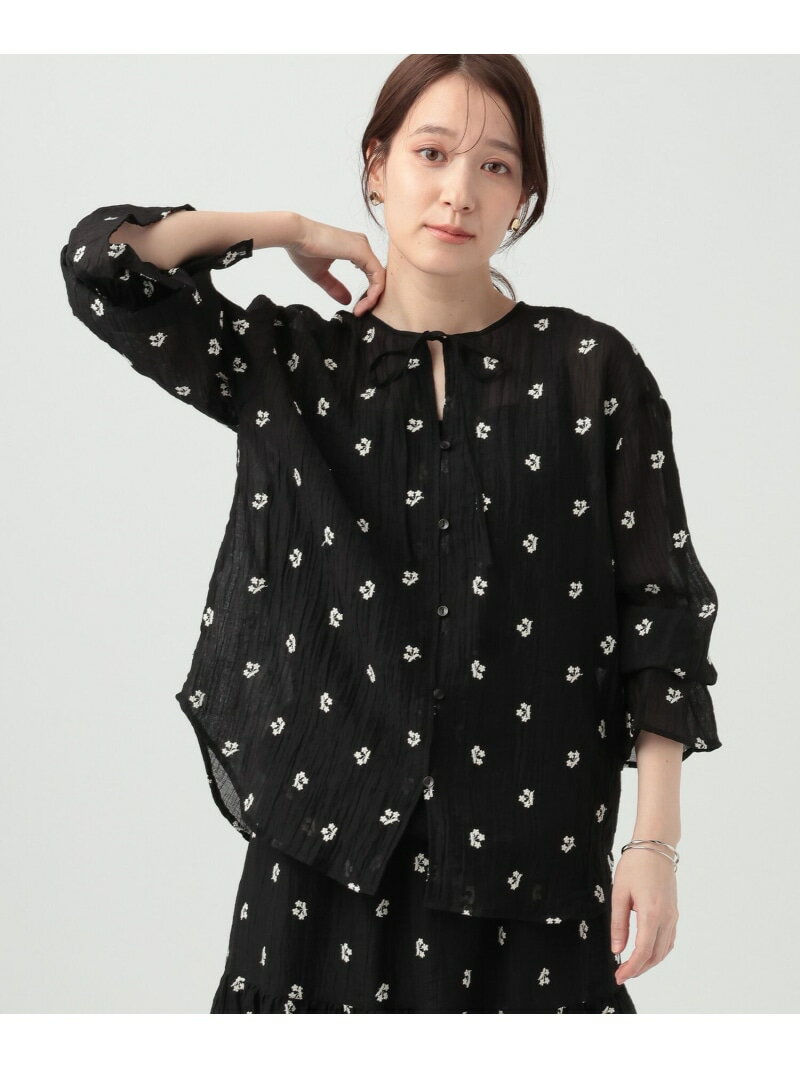 フラワー刺繍スキッパーブラウス studio CLIP スタディオクリップ トップス シャツ・ブラウス ホワイト ブラック ブラウン【送料無料】[Rakuten Fashion]