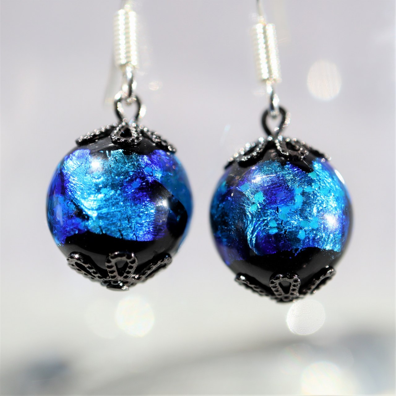 ほたる玉 ピアス とんぼ玉 silver925 光る ガラス工芸 ブルー
