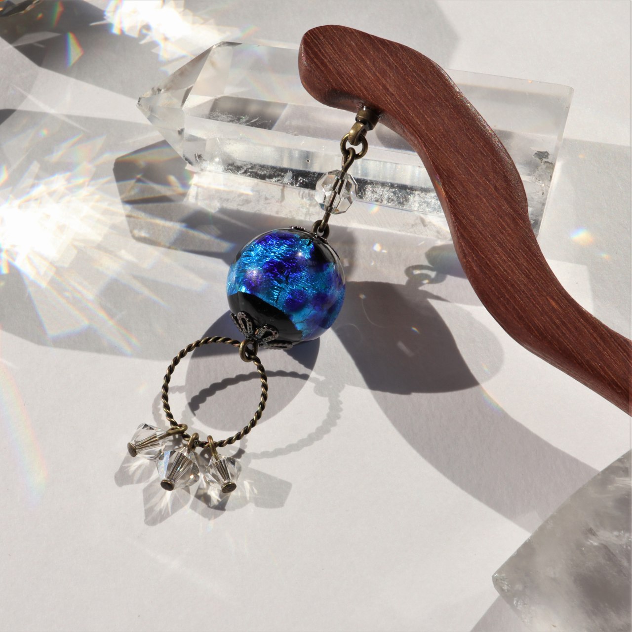 ほたる玉 木製 かんざし とんぼ玉 蓄光 光る ホタルガラス 琉球 工芸 沖縄 お土産 和装 プレゼント 送料無料 ブルー