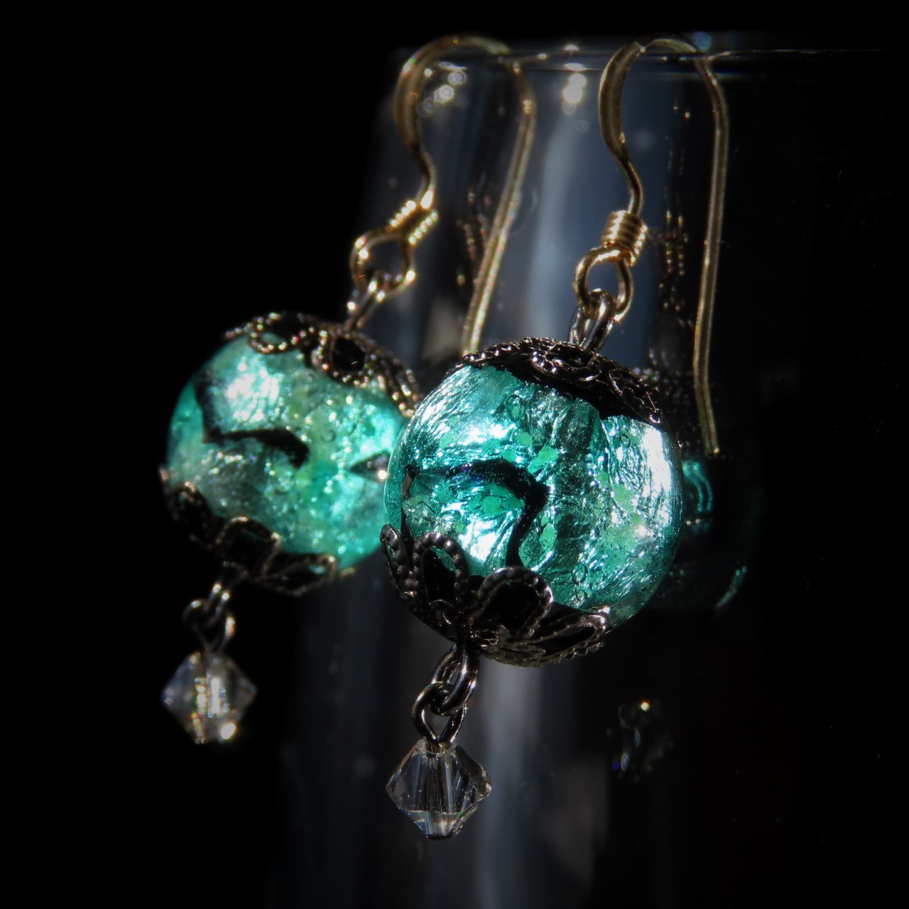 楽天大阪とんぼ玉 STUDIO技とんぼ玉 ピアス ほたる玉 14KGF スワロフスキー グリーン 光る 沖縄 お土産 琉球