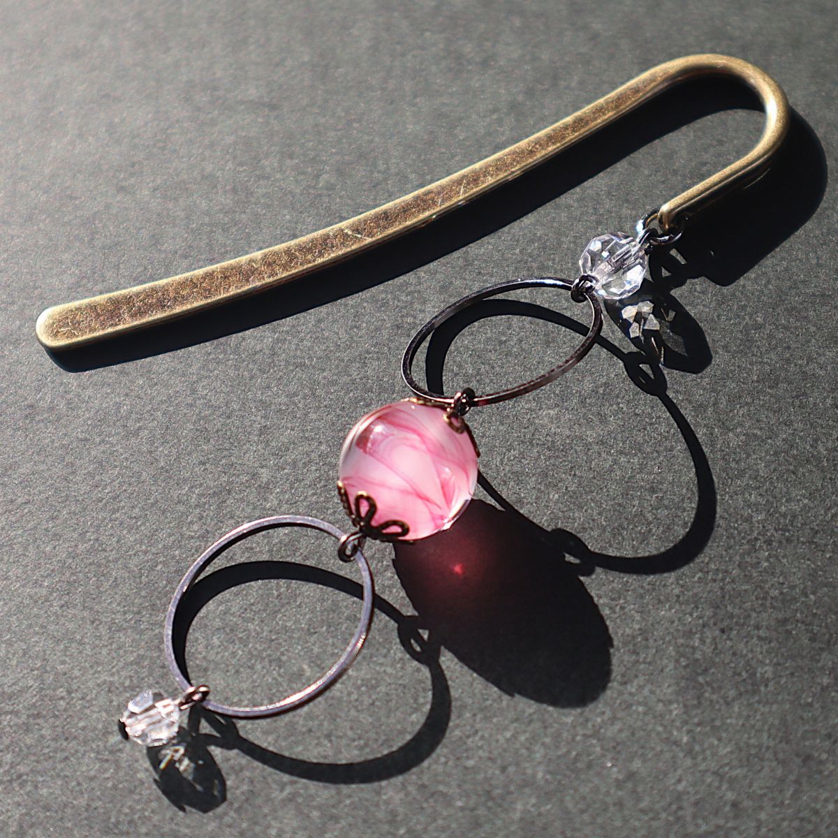 ブックマーク かんざし とんぼ玉 ヴィンテージ スワロフスキー ピンク